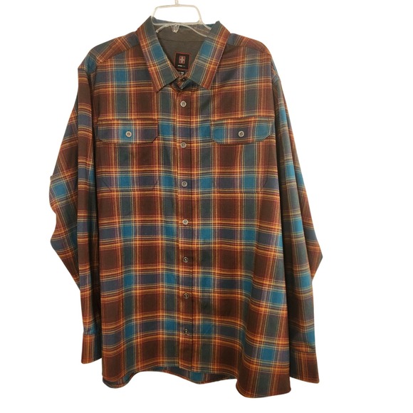 SWISS TECH Mens 2XL Plaid Flannel Long Sleeve Button Up Shirt Antique Teal Combo - Picture 2 of 7